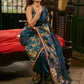Deep Teal Art Silk Saree with Contemporary Floral Print & Contrasting Border