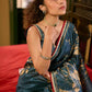 Deep Teal Art Silk Saree with Contemporary Floral Print & Contrasting Border