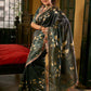 Dark Green Art Silk Saree with Traditional Lotus Print & Contrasting Border