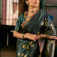 Dark Green Art Silk Saree with Traditional Lotus Print & Contrasting Border