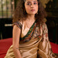 Golden Beige Art Silk Saree with Madhubani Inspired Border & Pallu