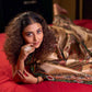 Golden Beige Art Silk Saree with Madhubani Inspired Border & Pallu