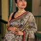 Chic Beige Art Silk Saree with Traditional Kalamkari Print & Contrast Border