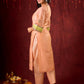 Graceful Peach-Green Combination Chanderi Kurta with Fine Embroidery