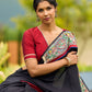 Striking Black Modal Saree with Hand-Painted Madhubani Pallu & Maroon-Blue Border