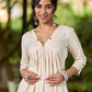 Classic Ivory Cotton Kurta with Subtle Gather Detailing