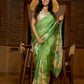 Handcrafted pure silk beauty in green with vibrant hand batik floral motif