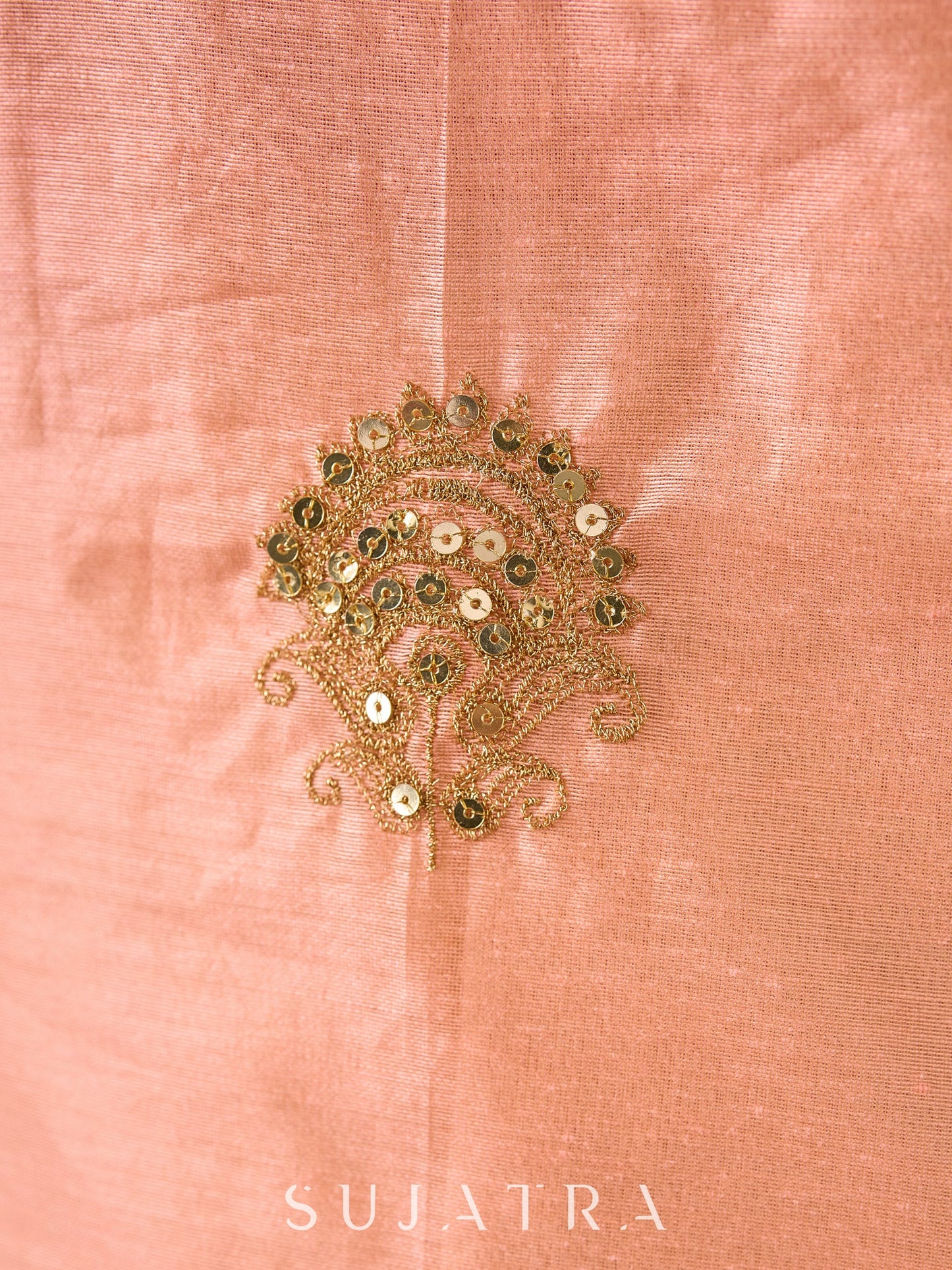 Graceful Peach-Green Combination Chanderi Kurta with Fine Embroidery