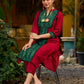 Elegant maroon cotton-silk kurta featuring a green Ikat patch and stand collar.