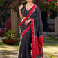 Black Cotton Checkered Saree with Contrasting Red Ikat Border