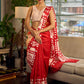 Elegant Red Pure Silk Saree with White Warli Art Print & Folk Motif Pallu