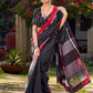 Black Cotton Checkered Saree with Contrasting Red Ikat Border