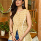 Pastel Flow Ochre Mul Cotton Sleeveless Waistcoat with Delicate Lace Accents