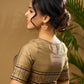 Elegant dark gold cotton silk blouse with traditional block print design - Optional Plain Saree