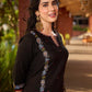 Classic Black Cotton Kurta with Intricate Paisley Embroidery