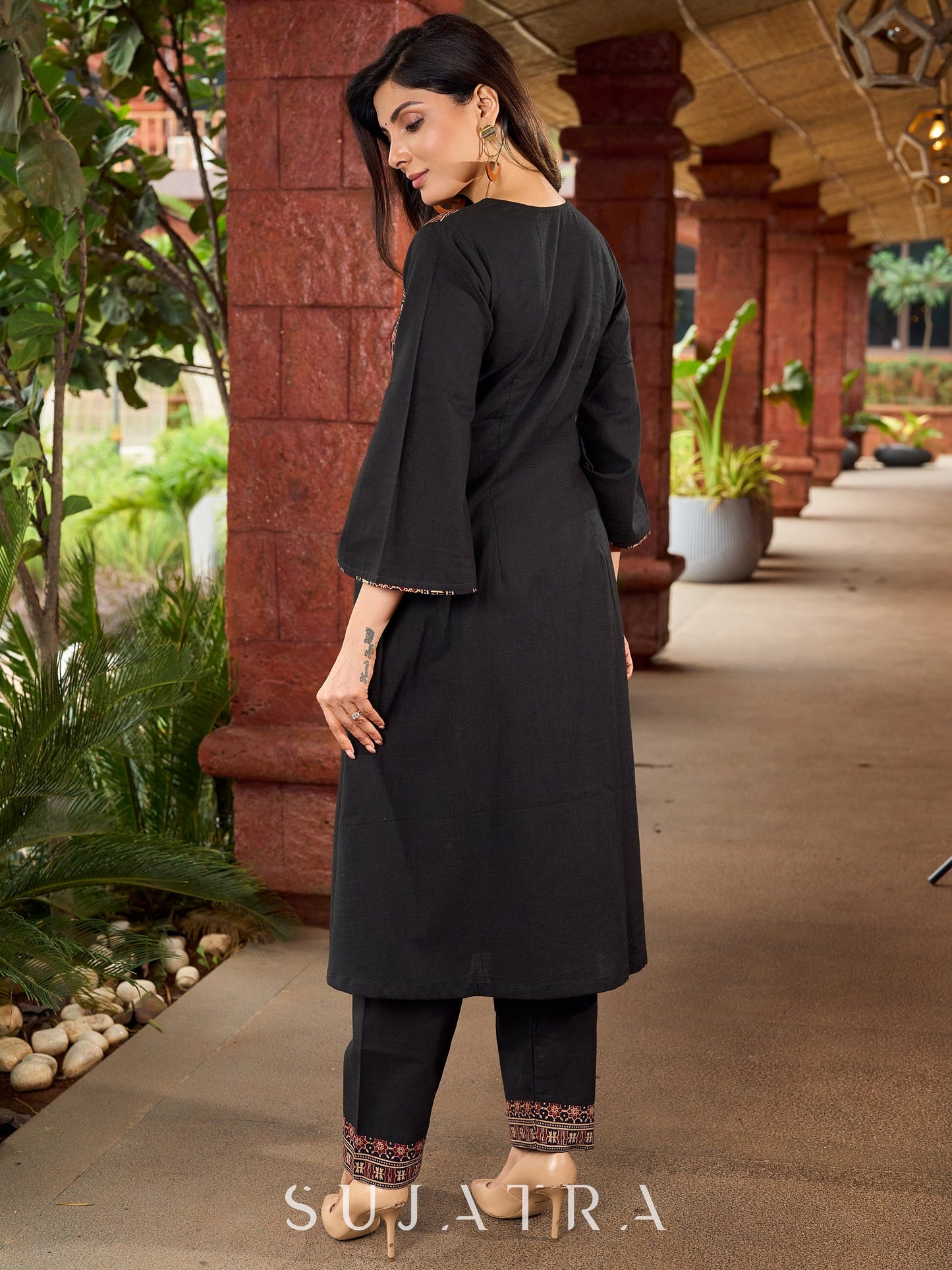 Stylish cotton printed kurta with contrast detailing and smart pocket-pant optional