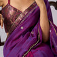 Stunning violet cotton two tone saree with hand embroidery and Benarasi border