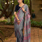 Poised Grey Cotton Saree with Classic Hand Block Printed Borders