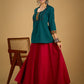 Stylish dark green cotton top with pleats,mirror,and pearl work - Skirt optional