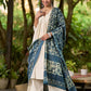 Classic Navy Blue Mul Cotton Dupatta with Traditional Prints
