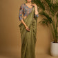 Elegant scallop neck blouse with vibrant kalamkari print  - Optional Plain Saree