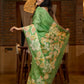 Handcrafted pure silk beauty in green with vibrant hand batik floral motif