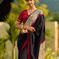 Striking Black Modal Saree with Hand-Painted Madhubani Pallu & Maroon-Blue Border