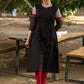 Timeless Black Kurta in Cotton with Ajrakh Accents on Yoke and Sleeves