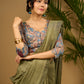 Elegant scallop neck blouse with vibrant kalamkari print  - Optional Plain Saree