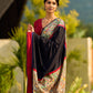 Striking Black Modal Saree with Hand-Painted Madhubani Pallu & Maroon-Blue Border