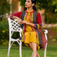 Vibrant Ajrakh Panel Jacket Embellished With Mirror Lace Highlights