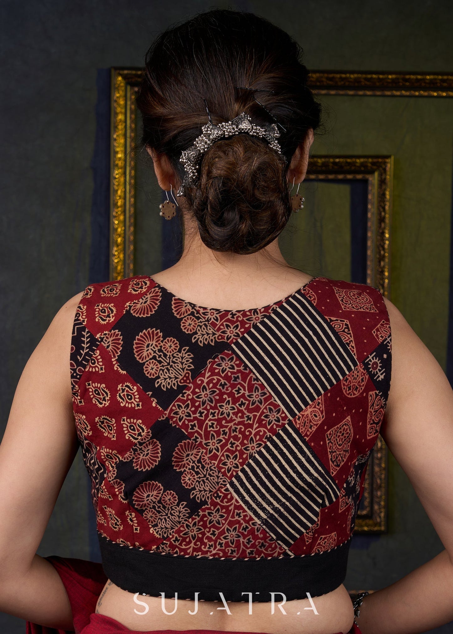 Trendy Ajrakh Sleeveless Patch Work Blouse