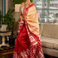 Elegant Red Pure Silk Saree with White Warli Art Print & Folk Motif Pallu