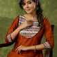 Exclusive Rust Kurta With Hand Painted Madhubani Yoke  - Pant Optional