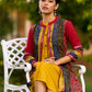 Vibrant Ajrakh Panel Jacket Embellished With Mirror Lace Highlights