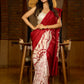 Artisanal crimson silk saree featuring heritage batik floral designs
