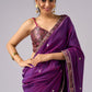 Stunning violet cotton two tone saree with hand embroidery and Benarasi border