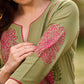 Soft Light Green A-Line Kurta With Artisanal Floral Hand Block Print