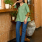 Green Artisan Cotton Top with Contrast Mustard Floral Printed Sleeves and Delicate Embellishments and Hand Embroidered Kantha