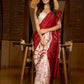 Artisanal crimson silk saree featuring heritage batik floral designs