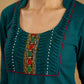 Stylish dark green cotton top with pleats,mirror,and pearl work - Skirt optional