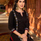 Classic Black Cotton Kurta with Intricate Paisley Embroidery