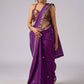 Stunning violet cotton two tone saree with hand embroidery and Benarasi border