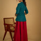Stylish dark green cotton top with pleats,mirror,and pearl work - Skirt optional