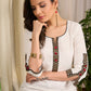 Graceful white cotton kurta with bold chevron block prints and intricate detailing