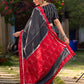 Black Cotton Checkered Saree with Contrasting Red Ikat Border