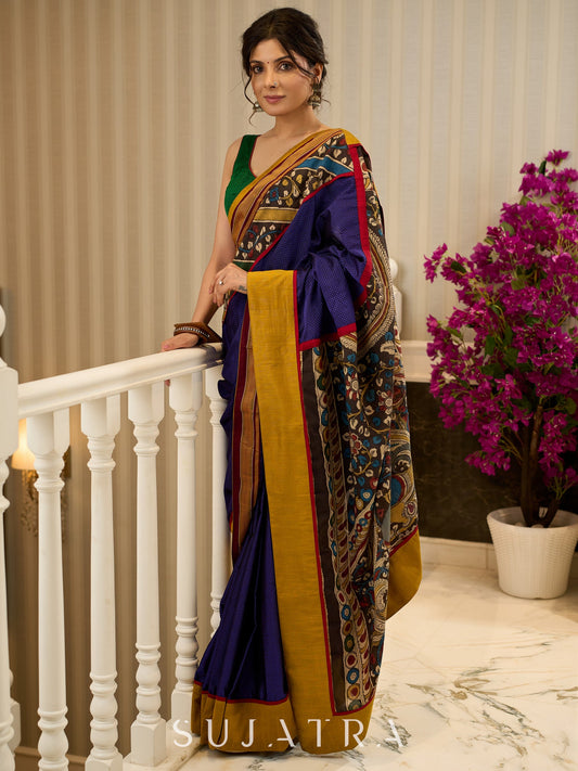 Exquisite Khun saree with hand-painted Kalamkari pallu and detailing