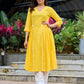 Lemon yellow pleated kurta accented with delicate lace detailing-pant optional