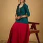 Stylish dark green cotton top with pleats,mirror,and pearl work - Skirt optional