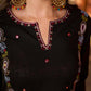Classic Black Cotton Kurta with Intricate Paisley Embroidery